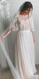 Half Sleeve Wedding Dresses A-line Elegant Simple Romantic Lace Bridal Gown WD424 - Pgmdress