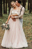 Half Sleeves Pink Backless Lace Up Floor Length Wedding Dress WD367 - Pgmdress