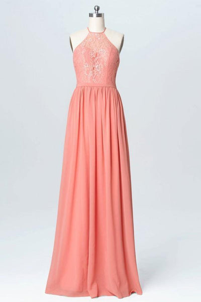 Halter Lace Long Chiffon Peach Bridesmaid Dresses BD060 Custom Size / Custom Color Halter Lace Long Chiffon Peach Bridesmaid Dresses BD060 Custom Size / Custom Color