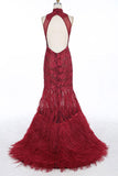 Halter Neck Feather Mermaid Appliques Prom Dress With Court Train PG358 - Pgmdress