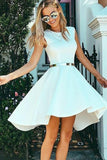 High Low Bateau Sleeveless White Satin Homecoming Dress PG189 - Pgmdress