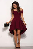 High Low Off The Shoulder Burgundy Short Prom Dress Homecoming Dress  PD132