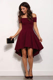 High Low Off The Shoulder Burgundy Short Prom Dress Homecoming Dress PD132 - Pgmdress