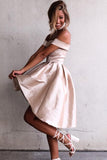 High Low Off-the-Shoulder Pleated Satin Homecoming Dress PG182 - Pgmdress