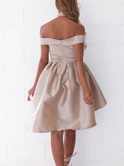 High Low Off-the-Shoulder Pleated Satin Homecoming Dress PG182 - Pgmdress
