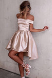 High Low Off-the-Shoulder Pleated Satin Homecoming Dress PG182 - Pgmdress