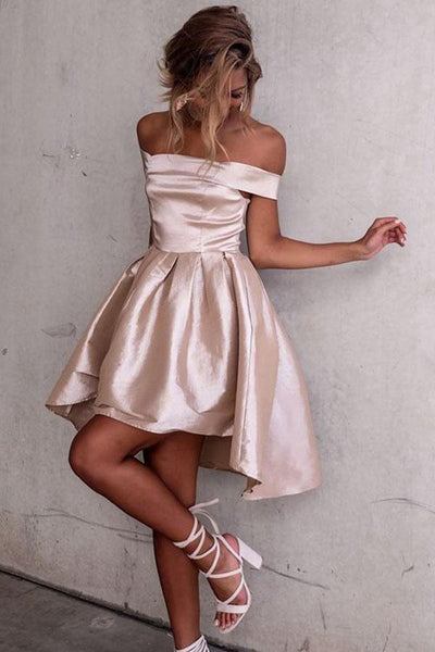 High Low Off-the-Shoulder Pleated Satin Homecoming Dress US2 / As Picture High Low Off-the-Shoulder Pleated Satin Homecoming Dress US2 / As Picture