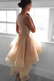 High Low Peach Lace Short Homecoming Dress Party Dresses PG142 - Pgmdress