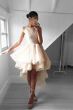 High Low Peach Lace Short Homecoming Dress Party Dresses  PG142