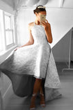 High-Low Sleeveless Grey Satin Prom Dress Evening Dress with Lace PG093 - Pgmdress