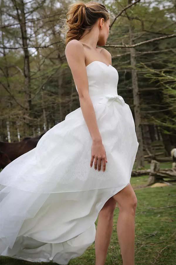 High Low Sweetheart Sleeveless Organza Applique Wedding Dress WD150 - Pgmdress