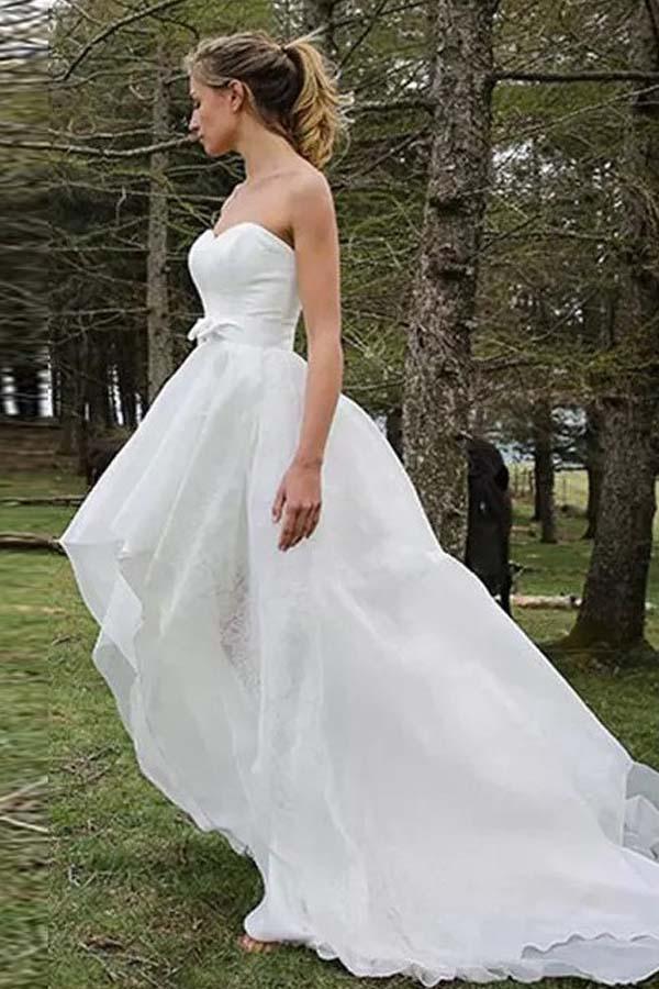 High Low Sweetheart Sleeveless Organza Applique Wedding Dress WD150 - Pgmdress