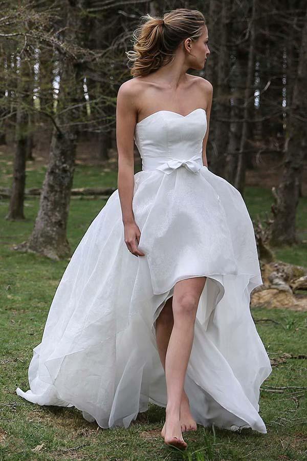 High Low Sweetheart Sleeveless Organza Applique Wedding Dress WD150 - Pgmdress