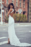 High Neckline Lace Backless Mermaid Wedding Dresses With Court Train WD123 - Pgmdress