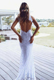 High Neckline Lace Backless Mermaid Wedding Dresses With Court Train WD123 - Pgmdress