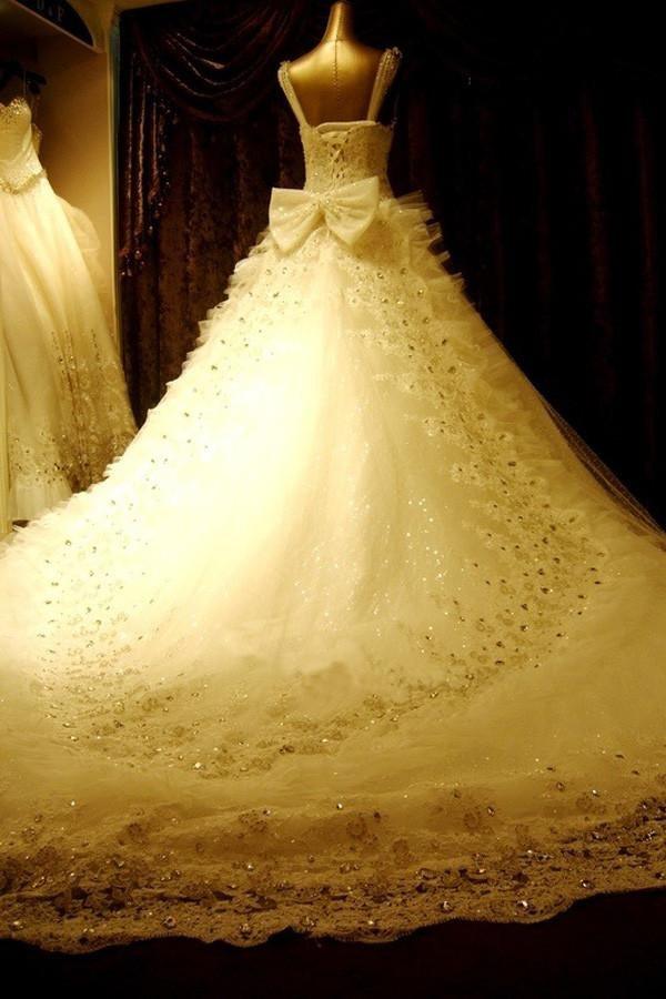 High Quality Floor-length V-neck Beading Chapel Train Wedding Dresses WD068 - Pgmdress