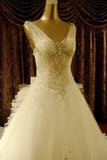 High Quality Floor-length V-neck Beading Chapel Train Wedding Dresses WD068 - Pgmdress