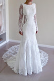 High Quality Scoop Open Back Mermaid Wedding Dress with Long Sleeves WD003 - Pgmdress