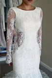 High Quality Scoop Open Back Mermaid Wedding Dress with Long Sleeves WD003 - Pgmdress