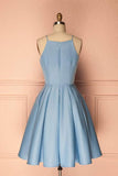 Homecoming Dress Blue Halter Sleeveless Short Prom Dress Party Dress PD369 - Pgmdress