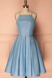 Robe de bal bleu licou sans manches robe de bal courte robe de soirée PD369