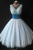 Robe de soirée en mousseline de soie vintage bleu rose robe de bal courte robe de soirée PD353