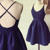 Homecoming Dress Dark Navy Criss-Cross Straps Short Prom Dress PD370 - Pgmdress