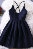 Homecoming Dress Dark Navy Criss-Cross Straps Short Prom Dress PD370 - Pgmdress