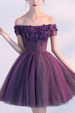 Homecoming Dress Purple Off-the-shoulder Short Prom Dress Party Dress  PD354
