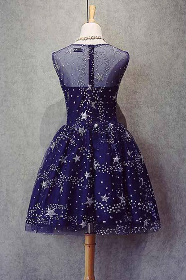 Homecoming Dress Tulle Sleeveless Stars Short Prom Dress Party Dress PD367 - Pgmdress