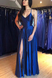 Hot Sale A-line Satin Simple Prom Dresses Formal Dress With Split PM227 - Pgmdress