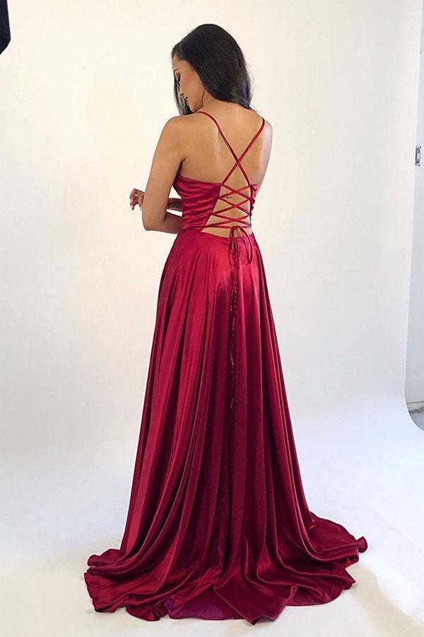 A-line Satin Simple Prom Dresses Formal Dress With Split, US0 / Yellow A-line Satin Simple Prom Dresses Formal Dress With Split, US0 / Yellow