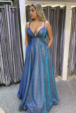 Hot Sexy A Line Spaghetti Straps Blue Long Prom/Evening Dresses PSK187