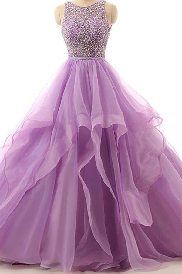 Illusion A-line Organza Evening Prom Dresses With Beading  PG574- Pgmdress