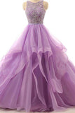 Illusion A-line Organza Evening Prom Dresses With Beading  PG574
