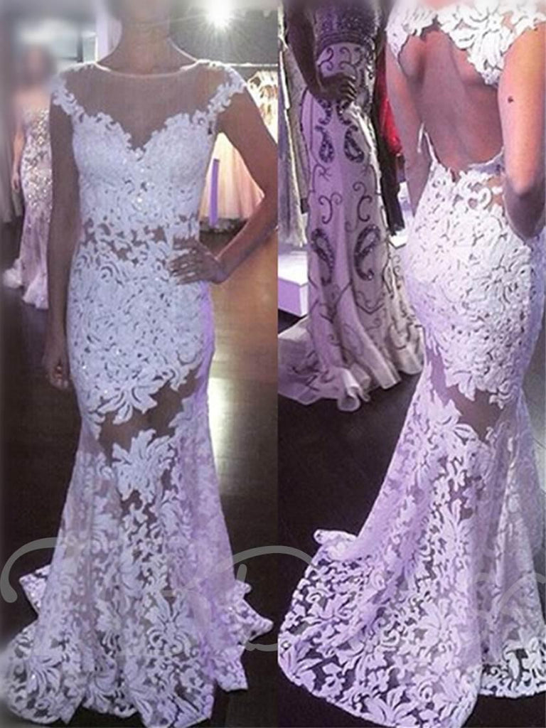 Illusion Mermaid Neckline Sheath Lace Wedding Dress WD283 - Pgmdress