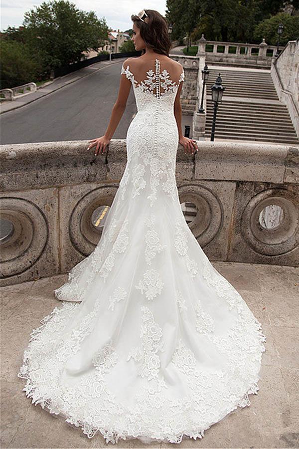 Illusion Neckline Lace Mermaid Long Wedding Dresses – Pgmdress