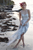 Illusion Neckline Sheer Back Beach Lace Chiffon Wedding Dress WD055 - Pgmdress