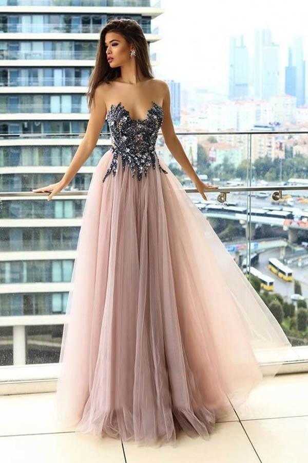 Illusion Round Neck Blush Prom/Evening Dress with Appliques Beading PG811 - Pgmdress