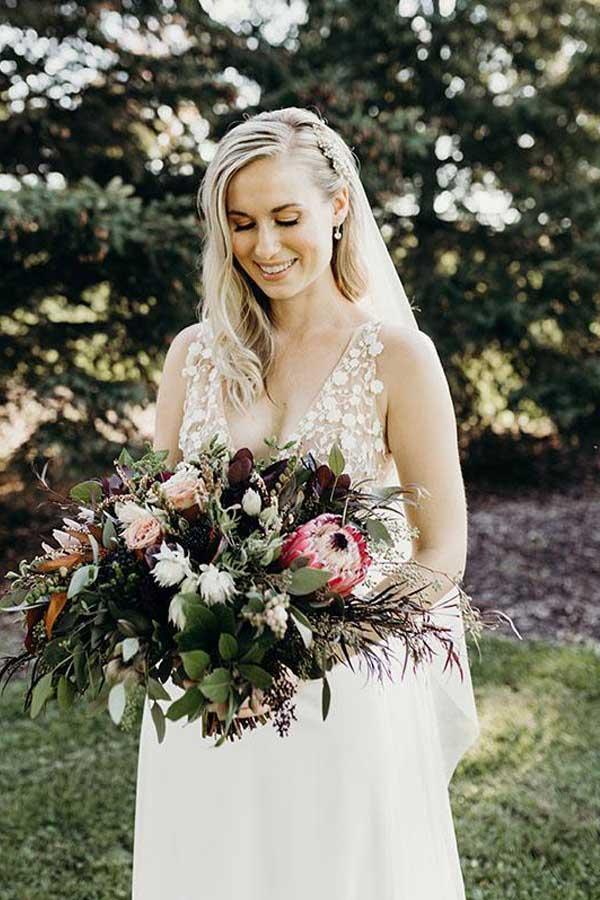 Illusion V-Neck A-line Beach Wedding Dress Chaple Train Sheath Bridal Gown WD423 - Pgmdress