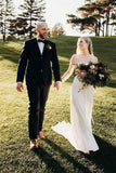 Illusion V-Neck A-line Beach Wedding Dress Chaple Train Sheath Bridal Gown WD423 - Pgmdress