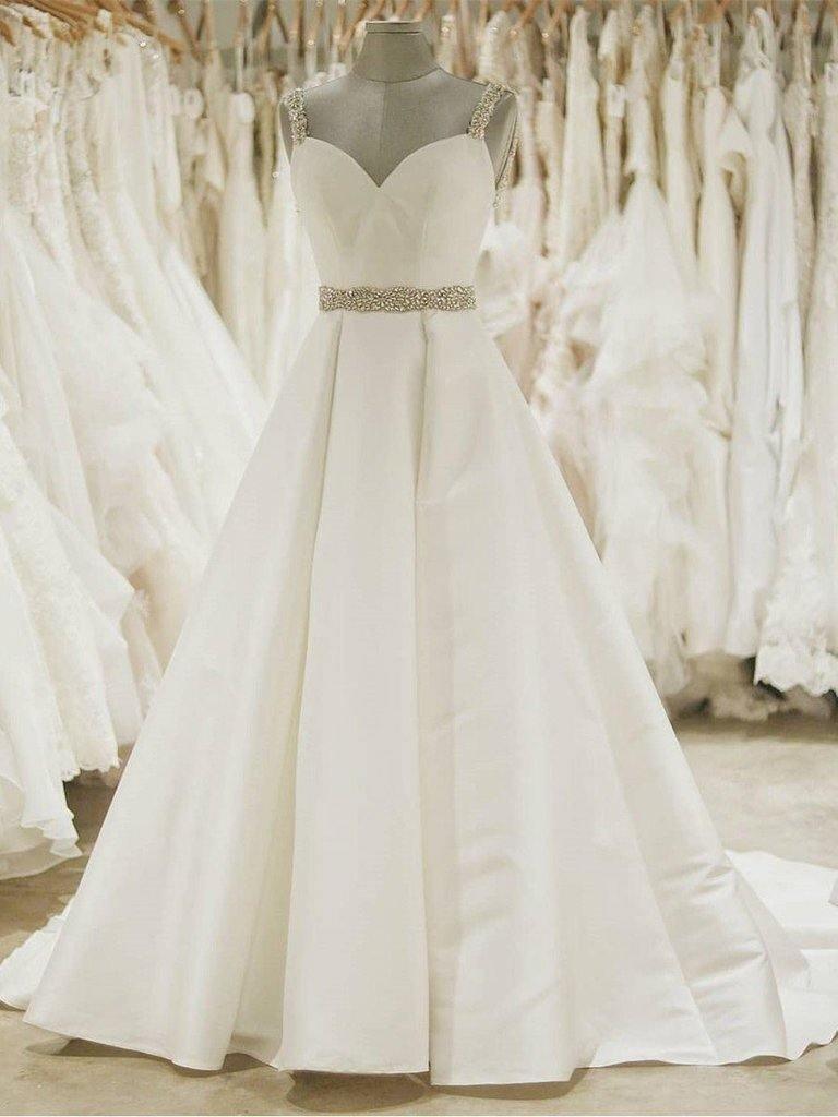 Ivory Ball Gown Wedding Dresses Spaghetti Strap Beaded Cheap Bridal Dress WD339 - Pgmdress