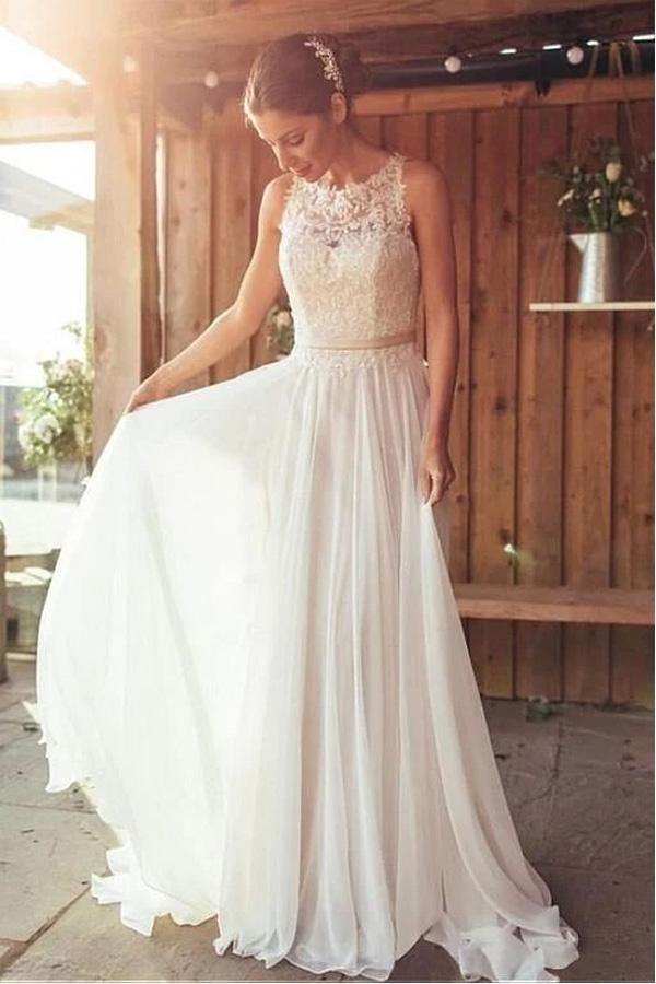 Ivory Beach Wedding Dress Lace Boho Bridal Gown With Train WD533 - Pgmdress