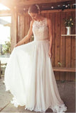 Ivory Beach Wedding Dress Lace Boho Bridal Gown With Train WD533 - Pgmdress