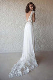 Ivory Cap Sleeve See Through Wedding Dresses Beach Bridal Dress WD332 - Pgmdress