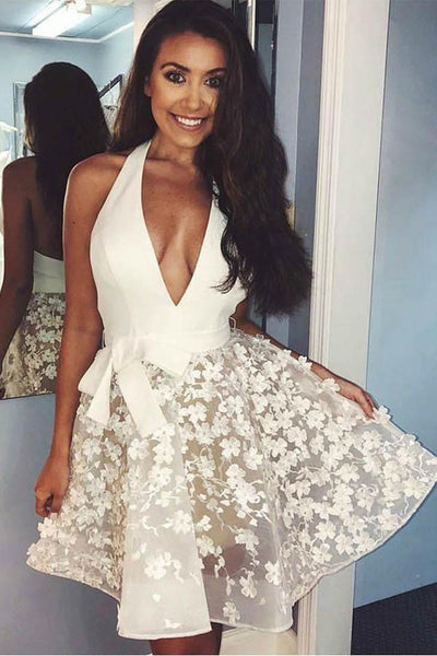Lace Applique Halter Backless Homecoming Dresses Graduation Dress US8 / Custom Color Lace Applique Halter Backless Homecoming Dresses Graduation Dress US8 / Custom Color