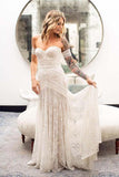 Ivory Lace Beach Wedding Dresses Sweetheart Neck Wedding Dresses WD335 - Pgmdress