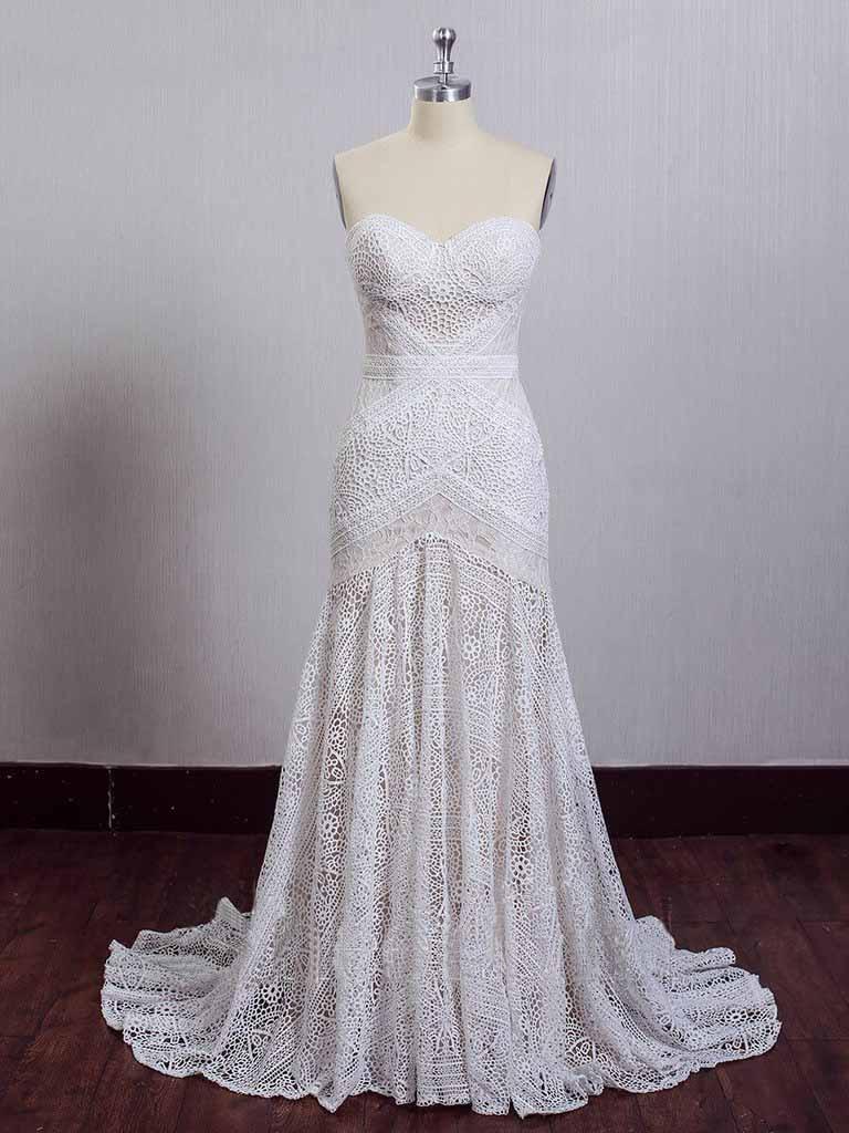 Ivory Lace Beach Wedding Dresses Sweetheart Neck Wedding Dresses WD335 - Pgmdress