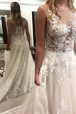 Ivory Lace Wedding Dresses See Through Applique with Court Train WD296 - Pgmdress