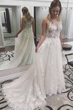 Ivory Lace Wedding Dresses See Through Applique with Court Train WD296 - Pgmdress